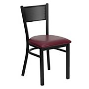 Emma and Oliver Black Grid Back Metal Restaurant Chair - Cherry Wood Seat