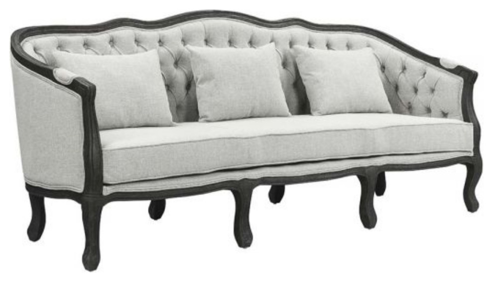 Lv01127 Sofa W/3 Pillows  Gray Linen  ampDark Brown Finish   Samael ( 1Pc/1Ctn )   Traditional   Sofas   by VirVentures  Houzz