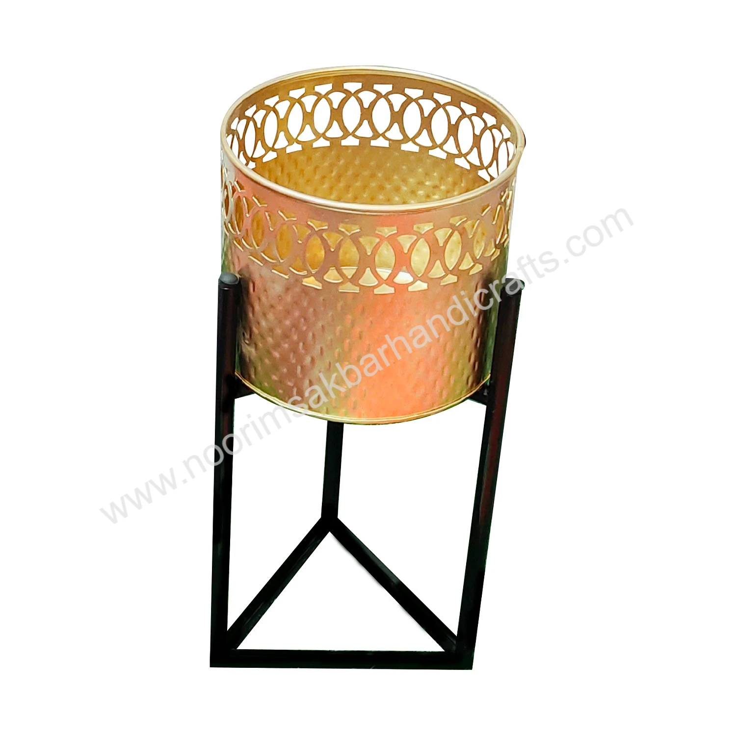 Admirable Design Round Shape Different Sizes Metal Perforated Brass Antique Planters and Pots With Iron Stand At Best Price