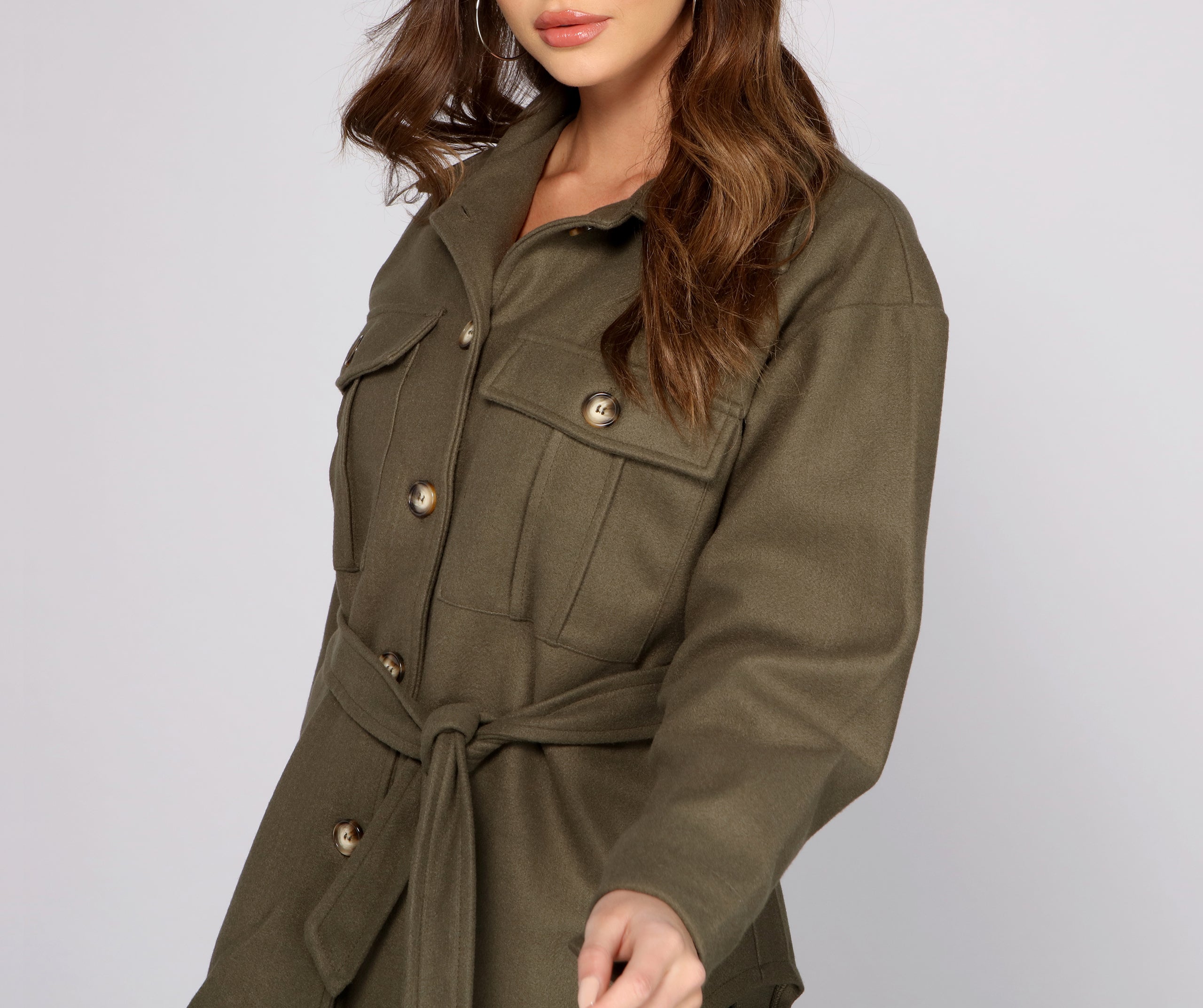 Cozy Button-Up Belted Shacket