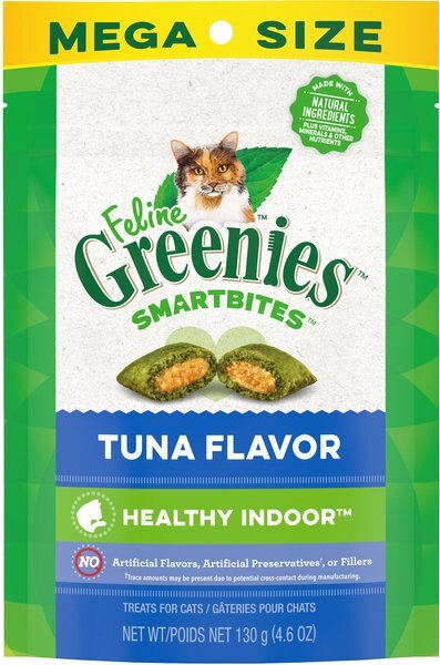 Greenies Feline SmartBites Healthy Indoor Natural Tuna Flavor Soft and Crunchy Adult Cat Treats