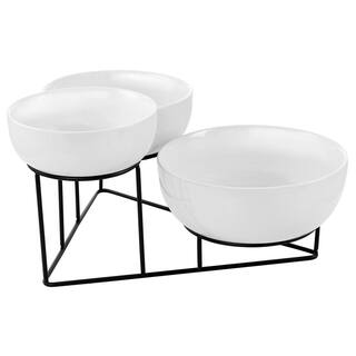 GIBSON ELITE 4-Piece White Bowl Set with Metal Rack 985116894M