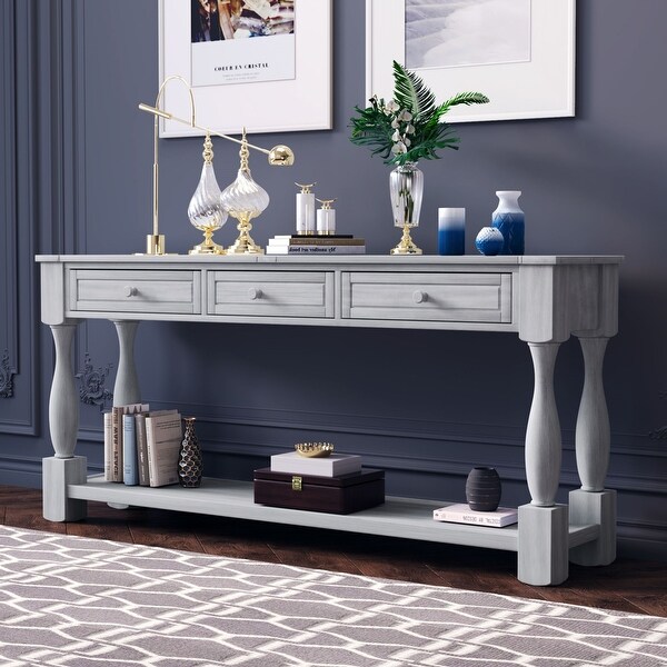 Long Extra-thick Sofa Table with Drawers and Shelf for Entryway