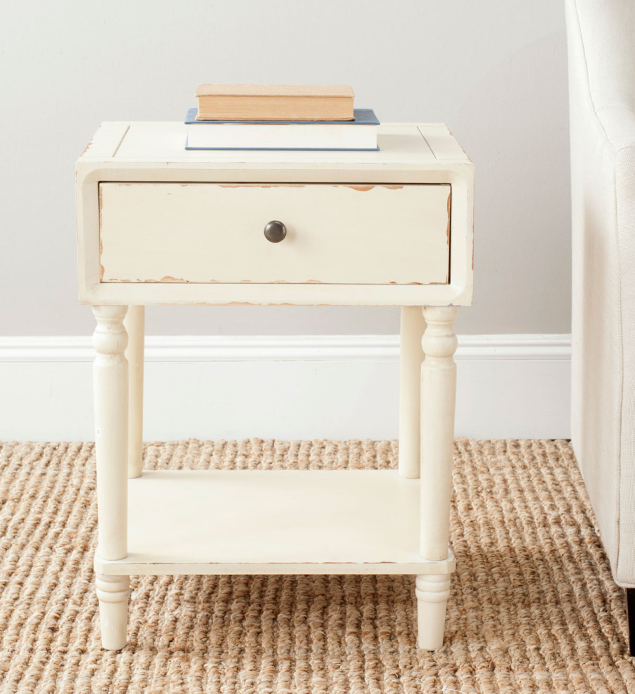 Thomas Accent Table With Storage Drawer Distressed Vanilla   French Country   Side Tables And End Tables   by AED Luxury Home Decor  Houzz