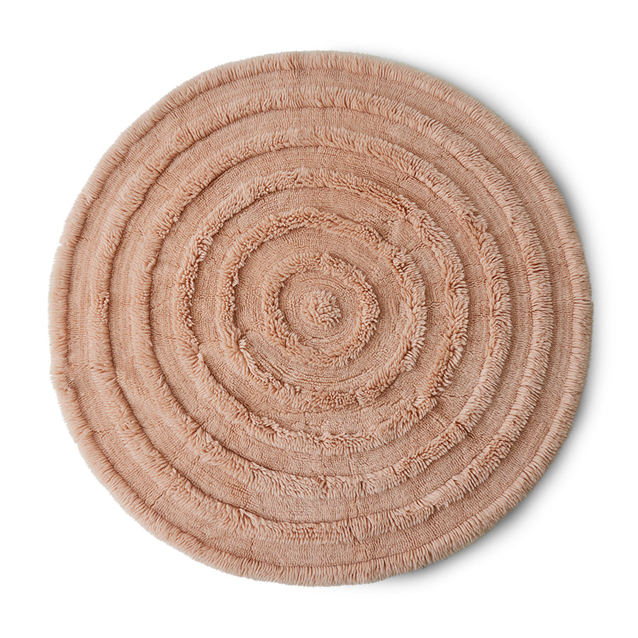 Round woolen rug soft pink