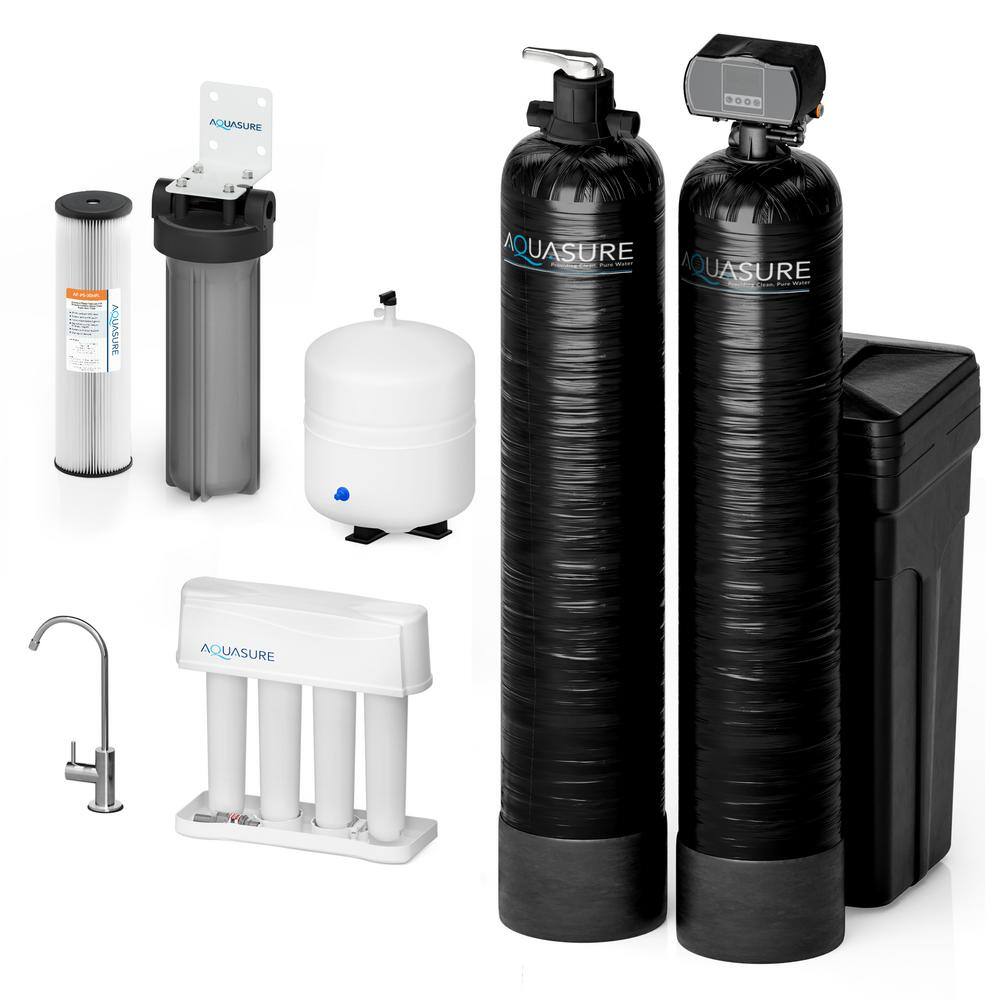 AQUASURE Signature Series Complete Whole House Water Filtration System with Fine Mesh Resin - 48000 Grains AS-SE1000FM