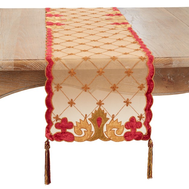 Saro Lifestyle Embroidered Velvet Table Runner 13 quot x90 quot Multicolored