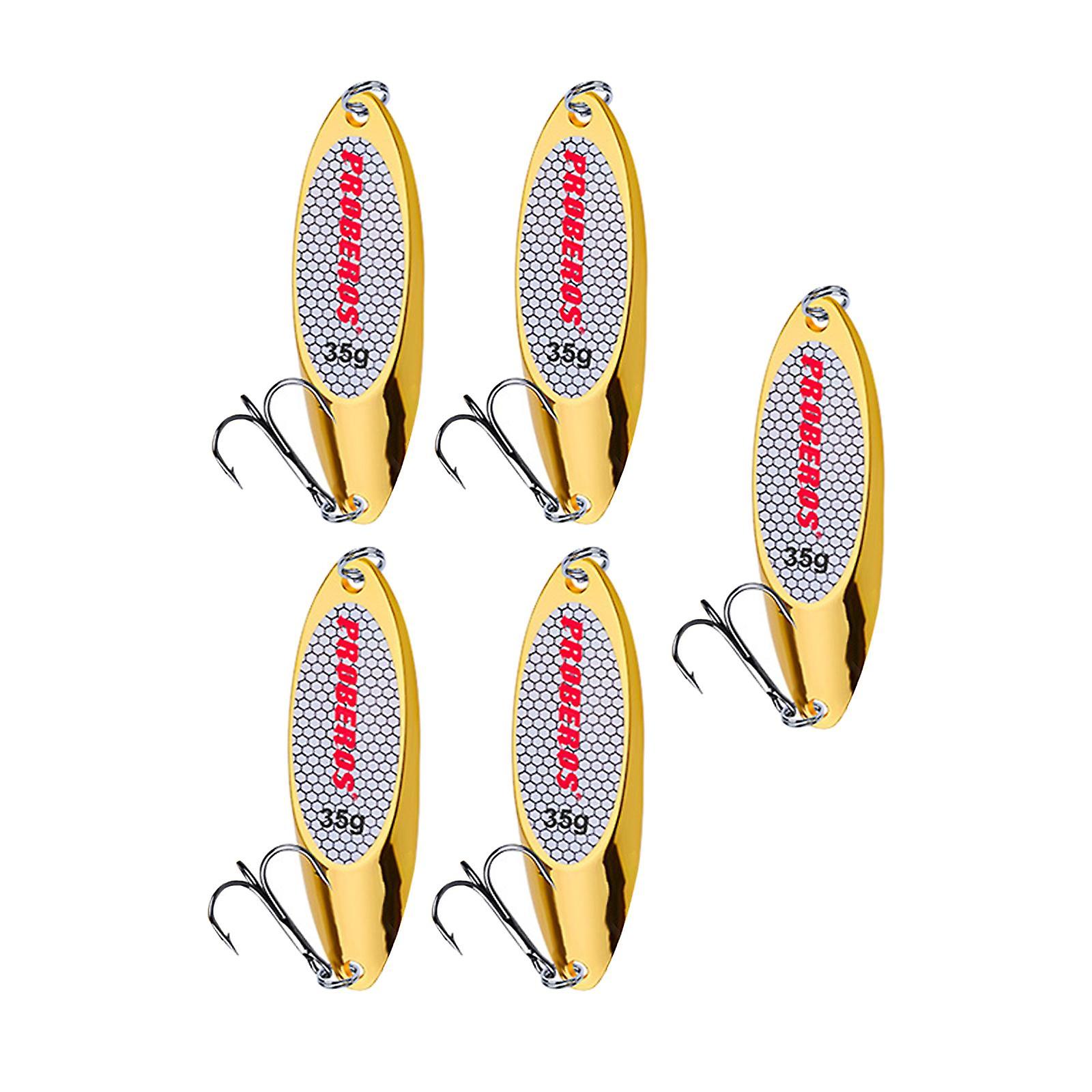 5 Pieces Fishing Spoons Lures Metal Vertical Bass Baits And Lures Freshwater Gold 35g