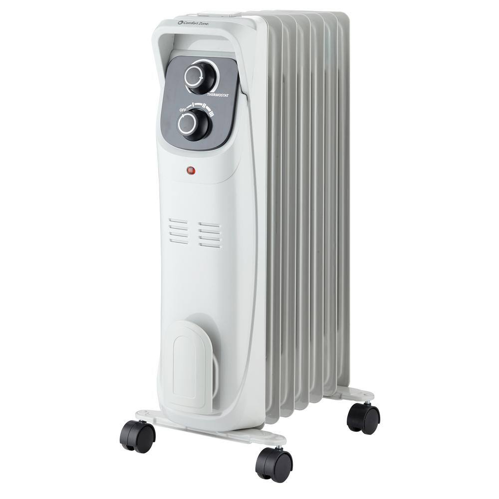 Comfort Zone 1500-Watt White Electric Oil-Filled Radiator Space Heater with Silent Operation CZ8008