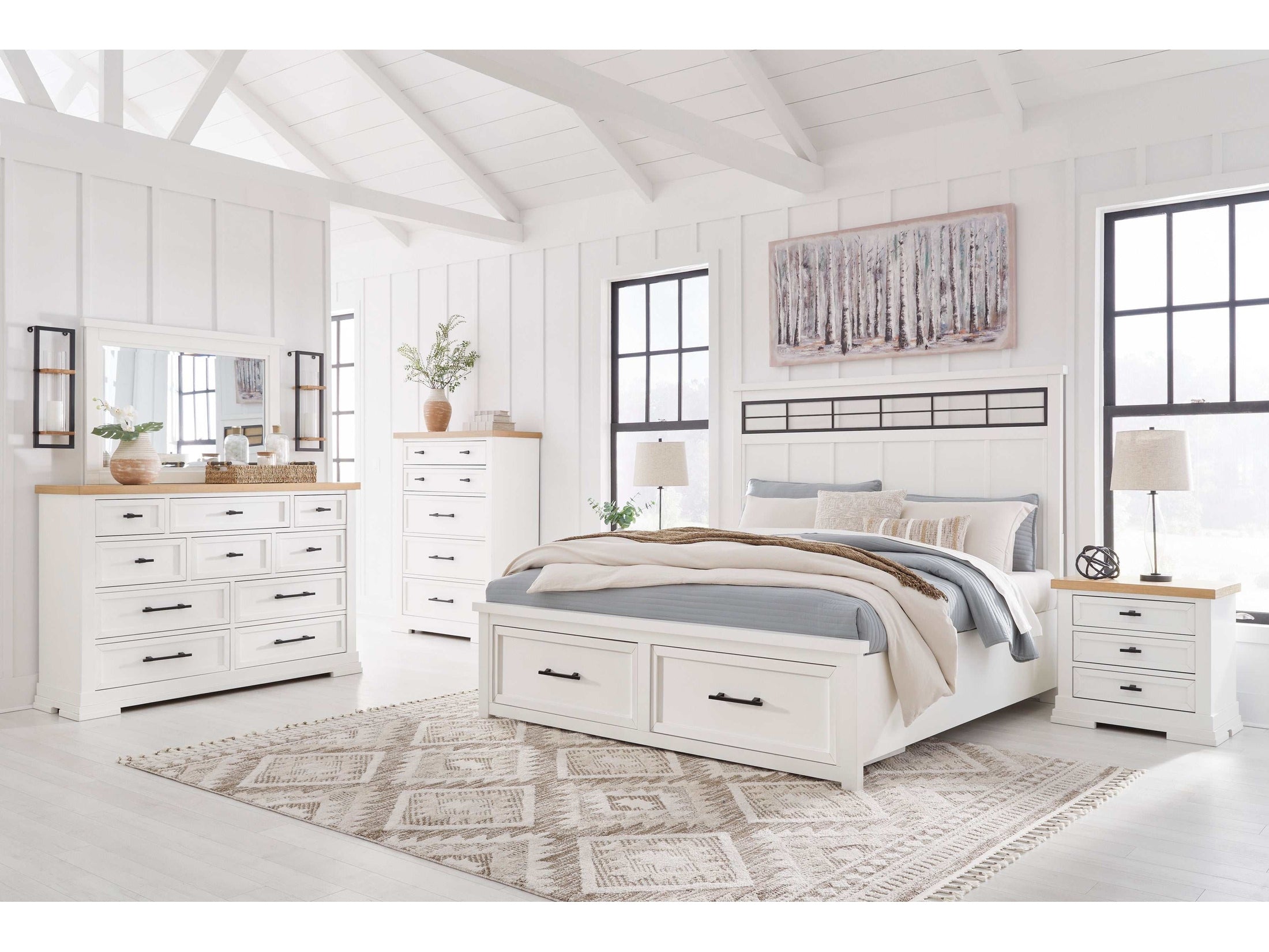 (Online Special Price) Ashbryn White/Natural Queen Panel Storage Bedroom Sets