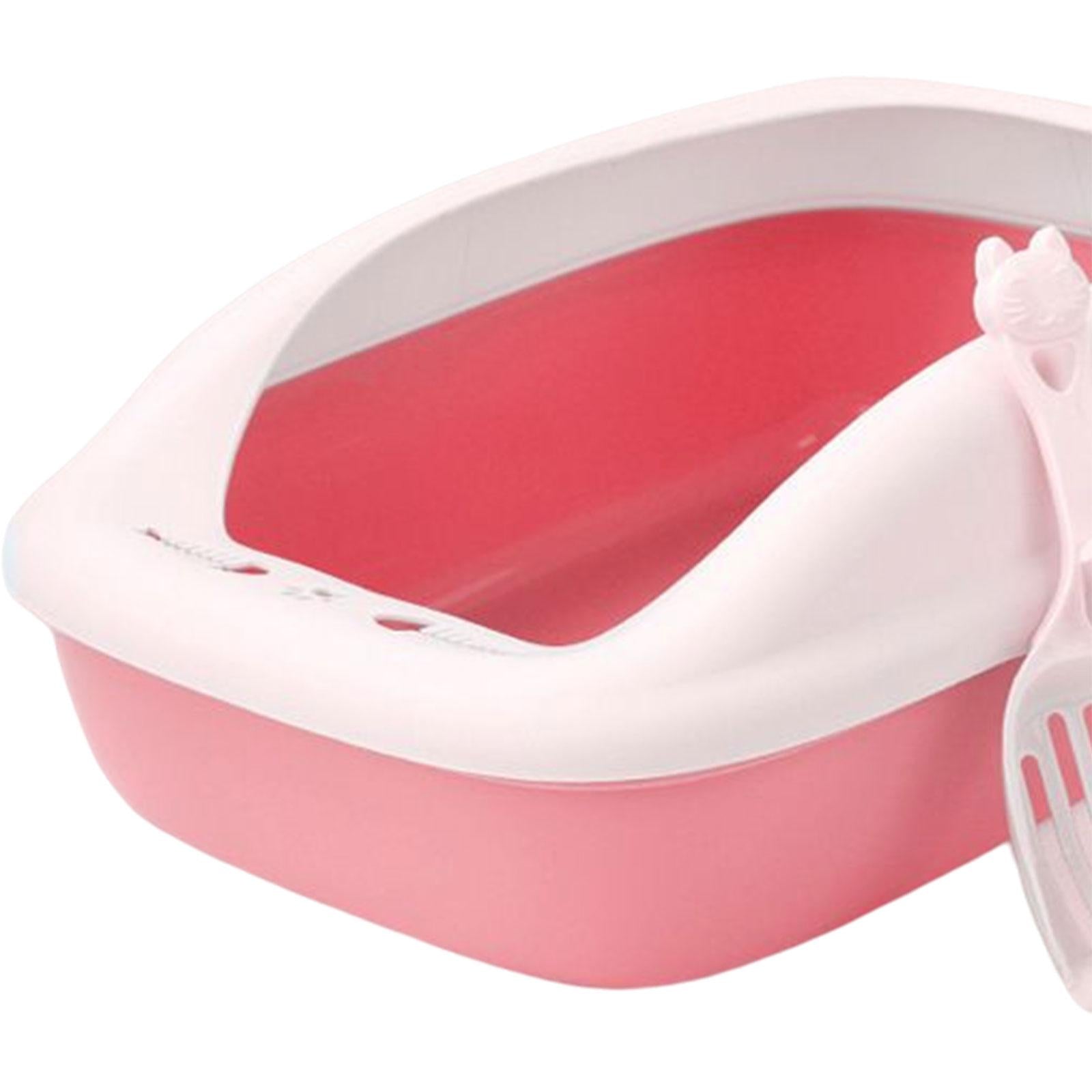 Cat Litter Box Heighten Kitty Litter Pan Portable Cat Sandbox Kitten Potty Toilet Pet Litter Tray for Small Animals Easy to Clean， No Odor Pink