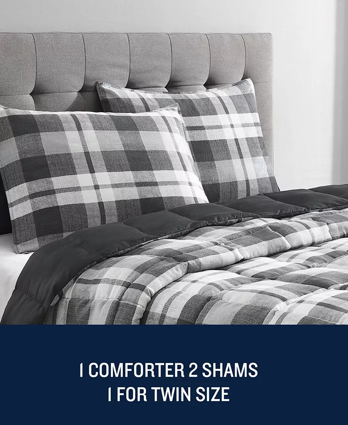 Nautica Cross View Plaid Brushed Micro Suede 3 Piece Comforter Set， King