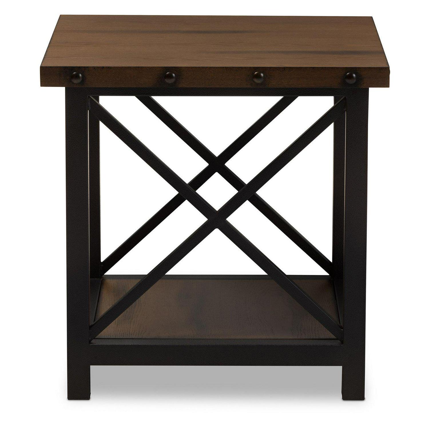 Baxton Studio CA1117ET YLX2680ET Herzen Rustic Industrial Style Antique Black Textured Metal Distressed Wood Occasional End Table 8211 24 x 24 x 24 in  Crowdfused