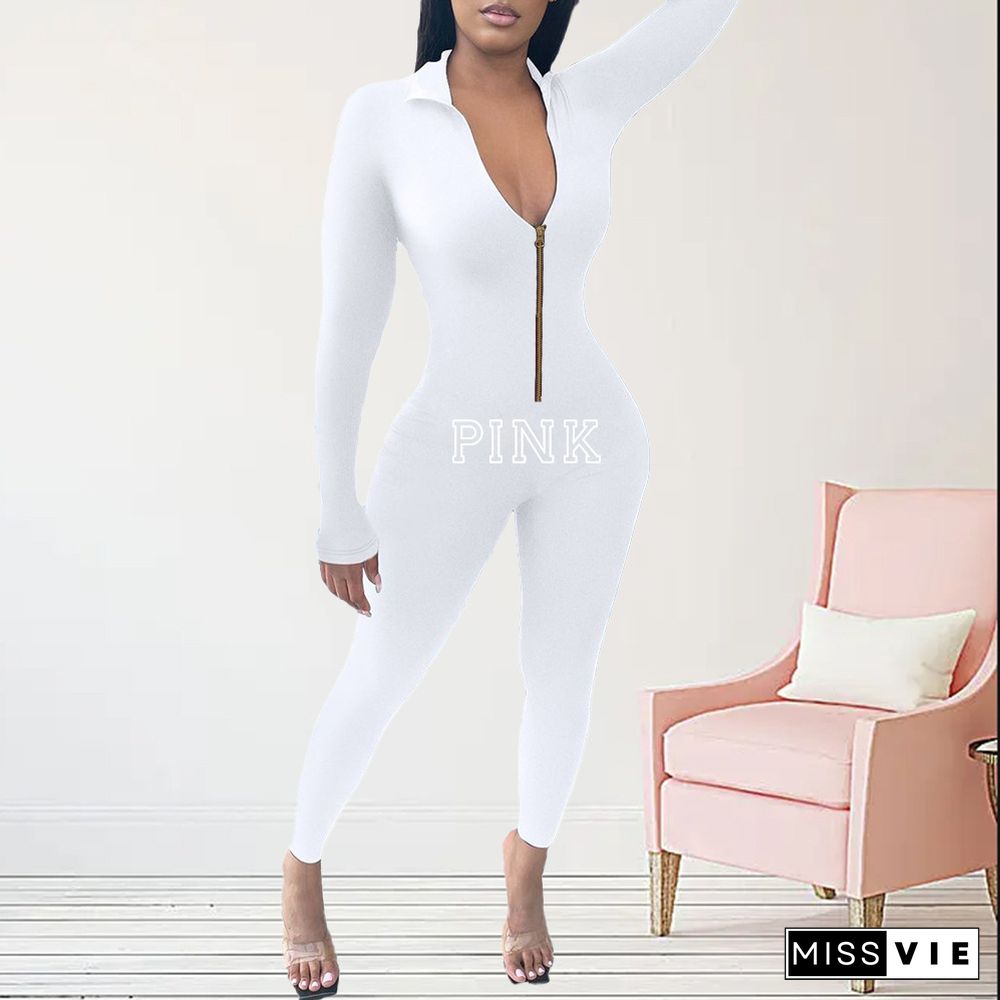 Fitness Long Sleeve Zipper Bodycon One Piece Jumpsuit