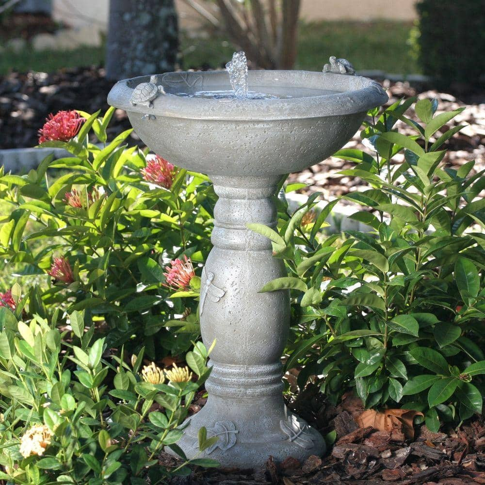 Smart Solar Country Gardens Gray Weathered Stone Solar Birdbath Fountain 20622R01