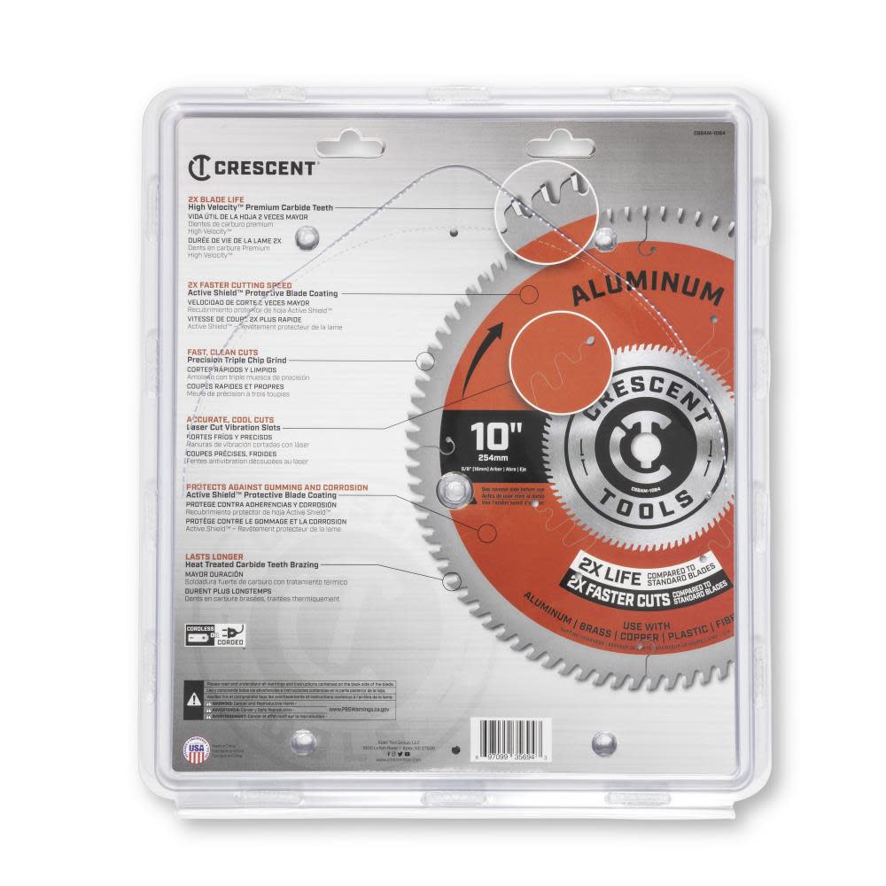 CRESCENT Circular Saw Blade 10 x 84 Tooth Medium Aluminum ;