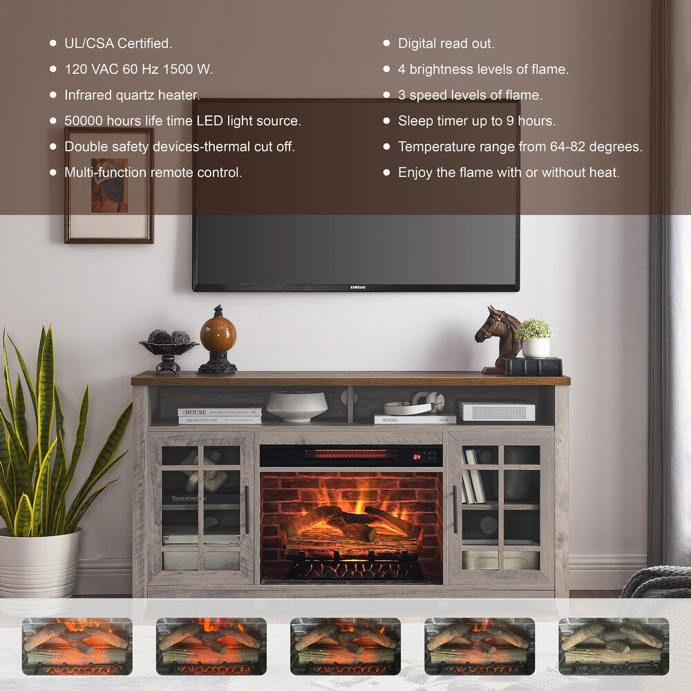 55 inch TV Media Stand with Electric Fireplace KD Inserts Heater Reclaimed Barnwood Color High quality and durable