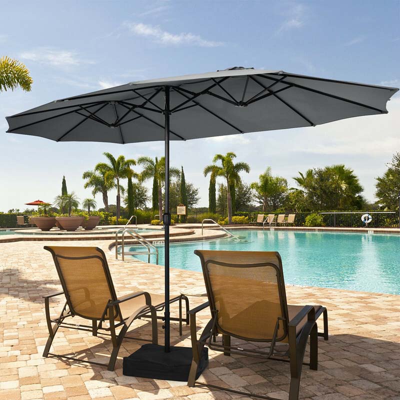 15FT Double-Sided Twin Patio Umbrella with Base & Crank System, Extra-Large Cantilever Market Umbrella