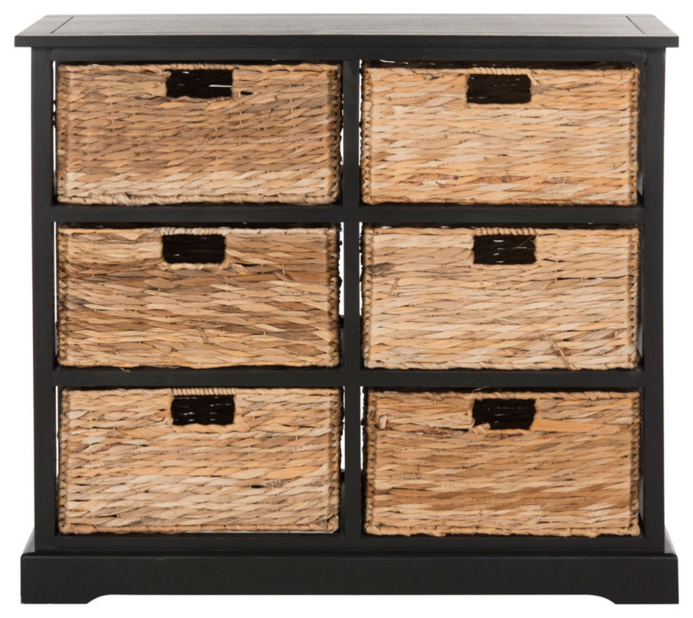 Nina 6 Wicker Basket Storage Chest Distressed Black   Tropical   Accent Chests And Cabinets   by Rustic Home Furniture Deco  Houzz