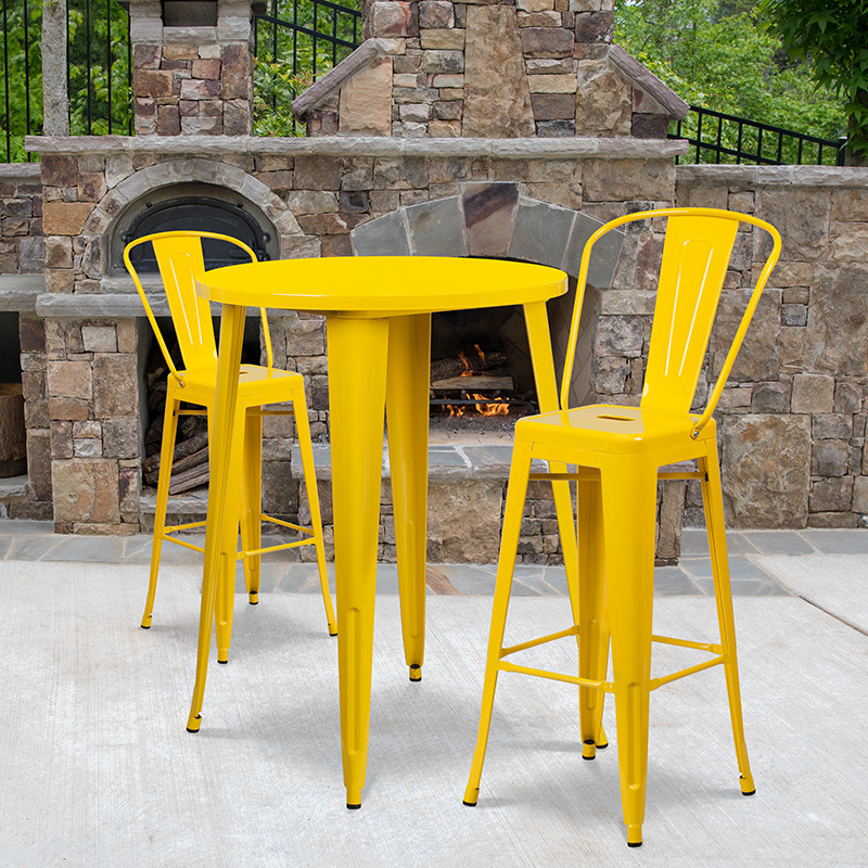 30 quotRound Metal Indoor/Outdoor Bar Table Set  Yellow   Industrial   Outdoor Pub And Bistro Sets   by First of a Kind USA Inc  Houzz