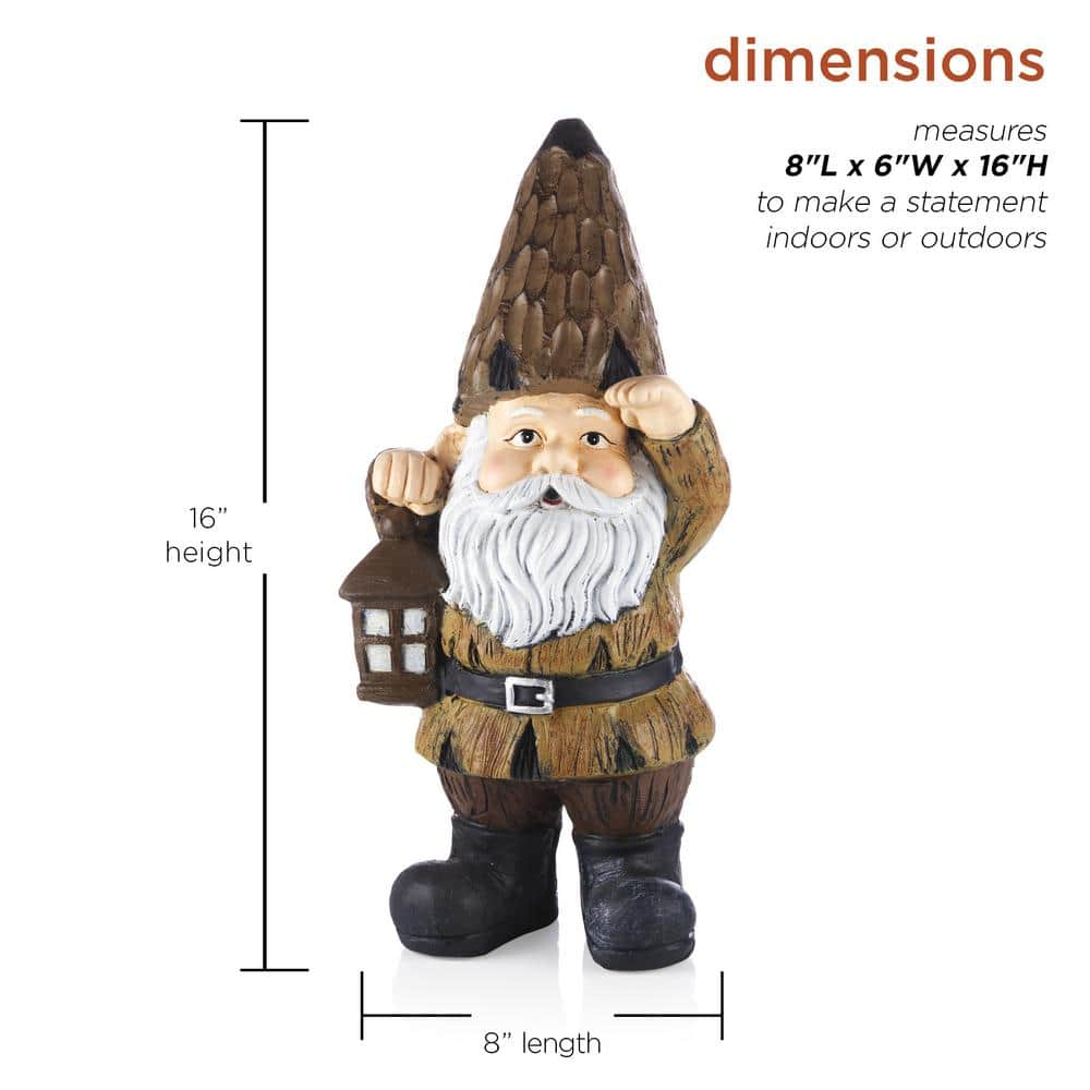 Alpine Corporation 16 in. H Indoor/Outdoor Garden Gnome with Lantern Statue, Brown YEN578HH