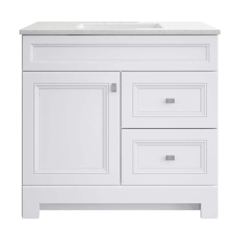 Home Decorators Collection Sedgewood 365 in W x 188 in D x 344 in H Freestanding Bath Vanity in White with Arctic Solid Surface Top