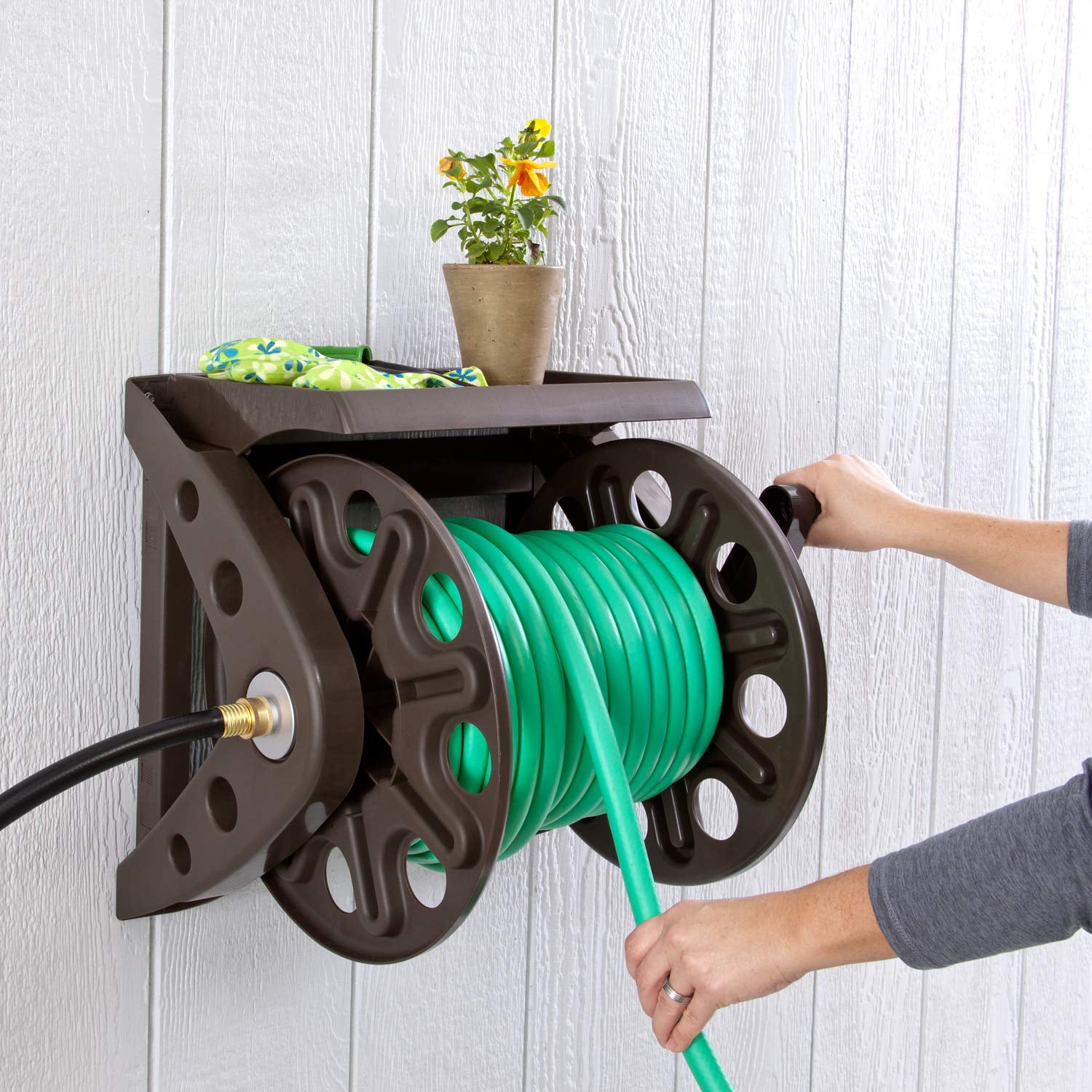 Liberty Basics Wall Mounted Hose Reel with Shelf