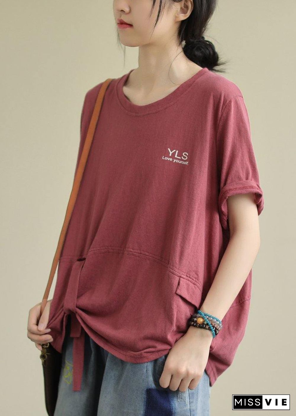 Beautiful o neck Letter cotton shirts Fashion Ideas red top