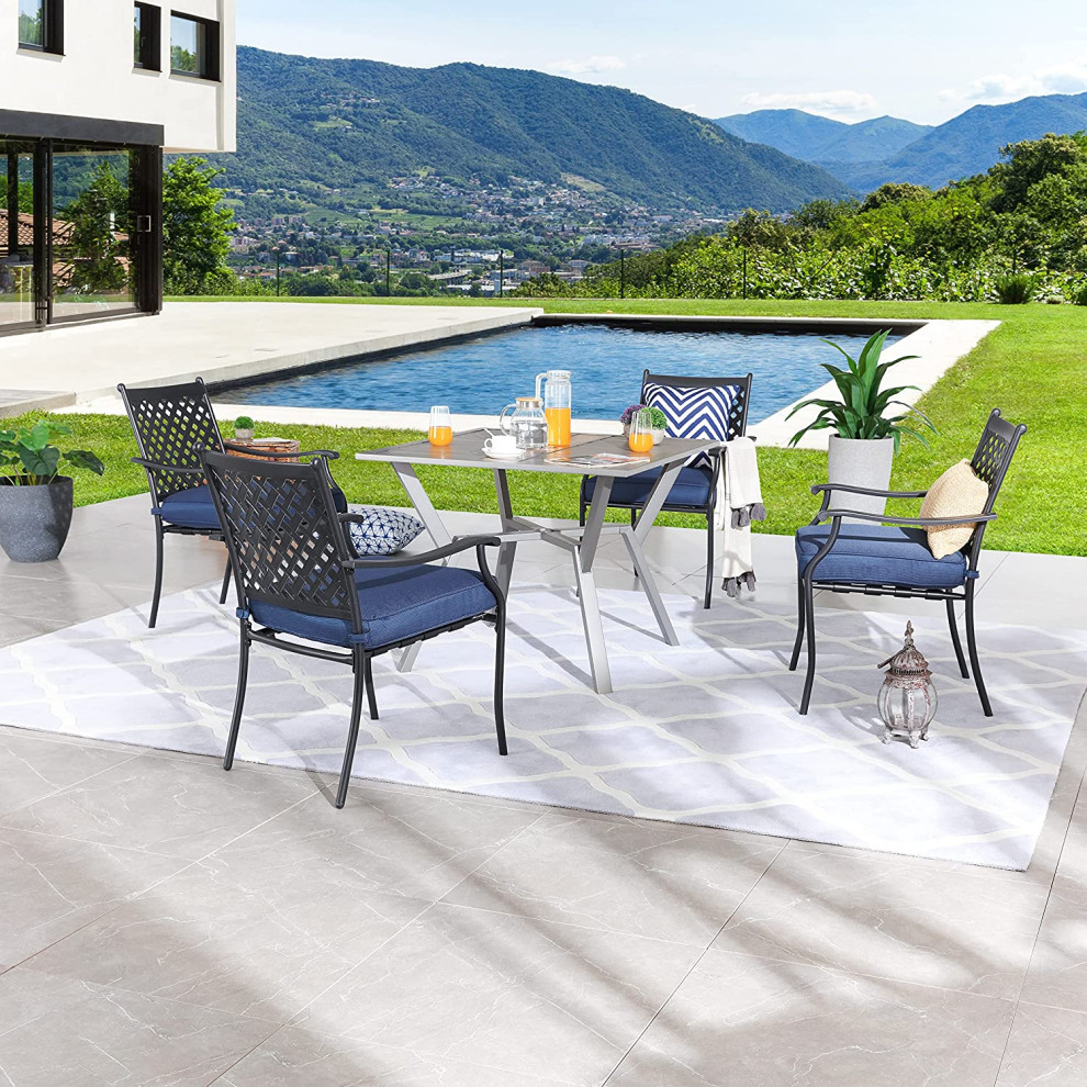 5 Pieces Patio Dining Set  Padded Chairs and Gray Table With Umbrella Hole   Transitional   Outdoor Dining Sets   by Decor Love  Houzz