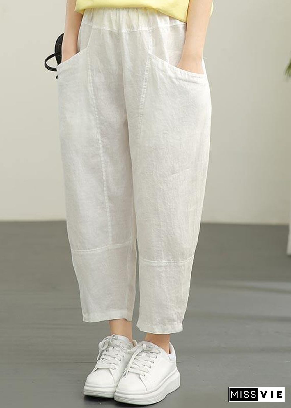 Women Chocolate Elastic Waist Linen Summer Pants