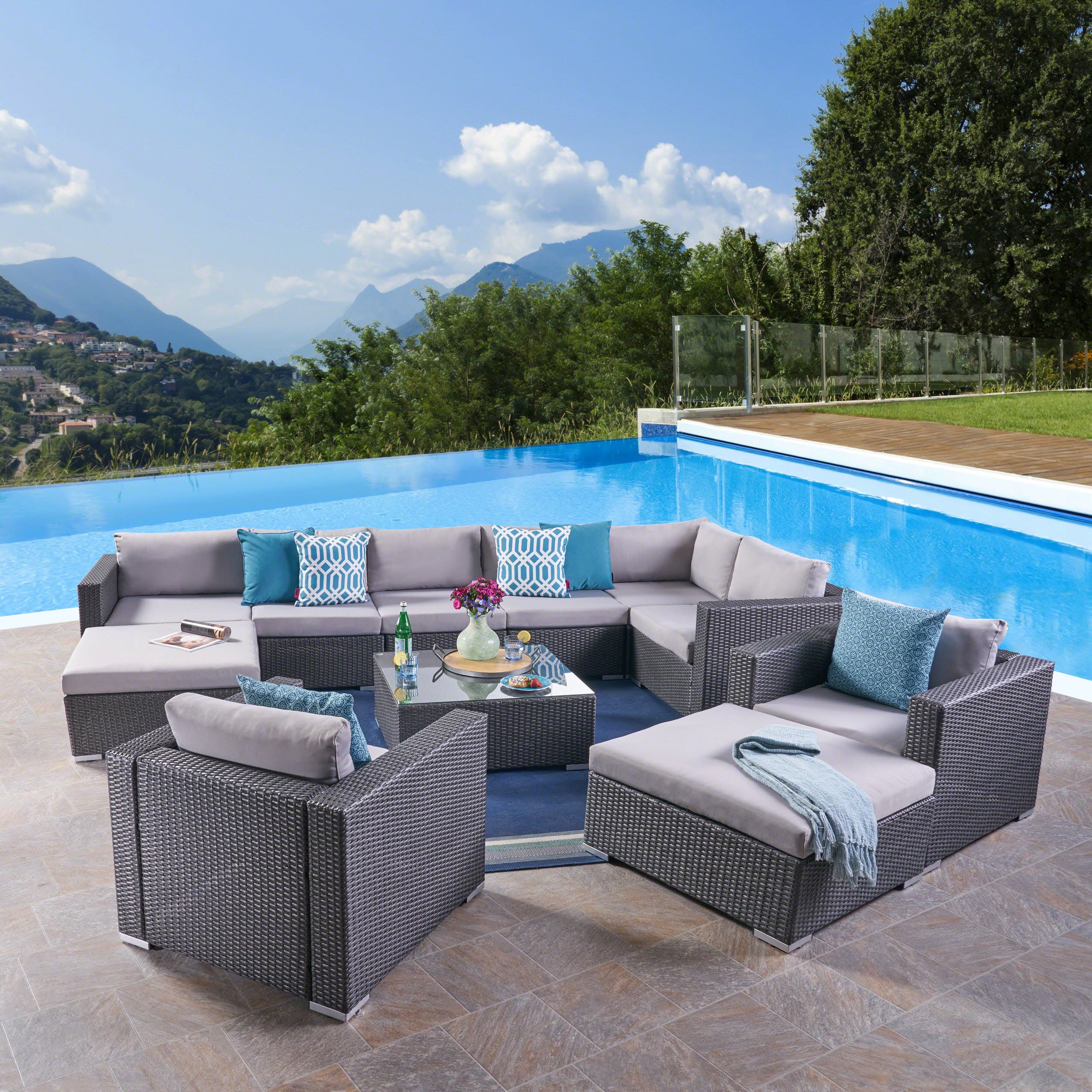 Tom Rosa Outdoor 8 Seater Wicker Sectional Sofa Set with Cushions