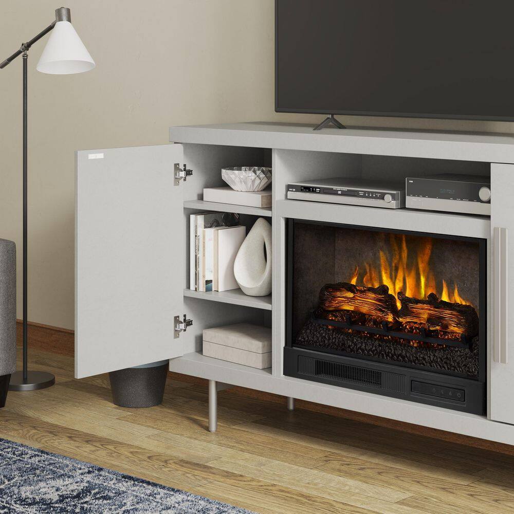 SCOTT LIVING Cestoni 60 in. Freestanding Media Console Wooden Electric Fireplace in White HDSLFP60L-3B