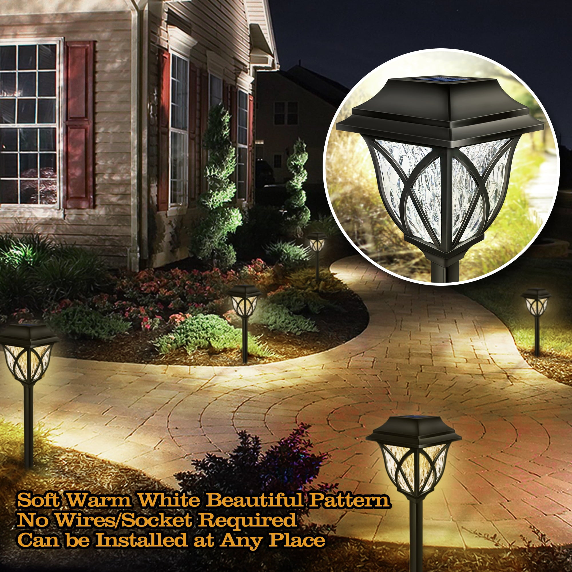 ABLEGRID 6 Pcs Solar Pathway Light Outdoor Lights for Yard Lawn Garden Walkway Outdoor  Decor Waterproof  Warm White