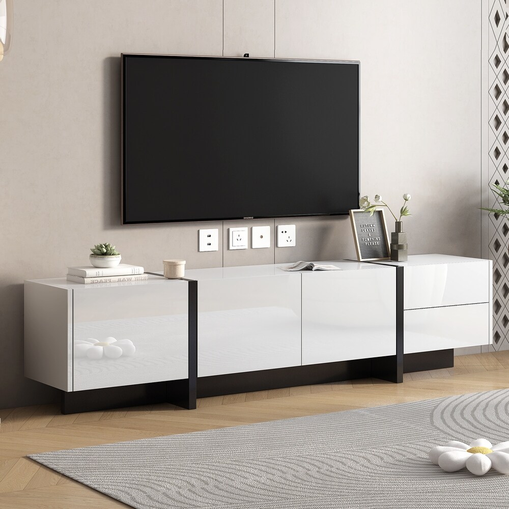 Modern TV Cabinet with High Gloss UV Surface  Unique Style TV Stand for TVs Up to 80\