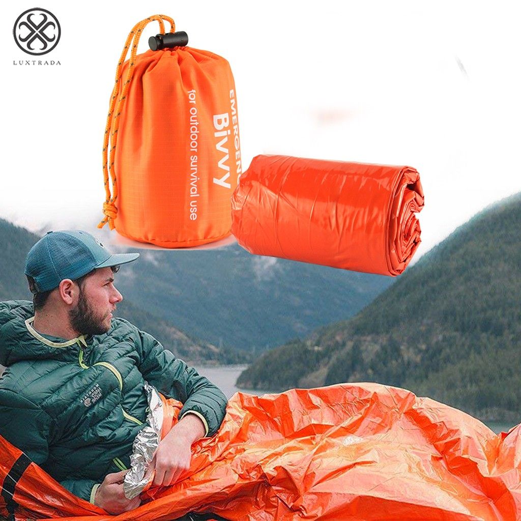 Luxtrada Emergency Survival Sleeping Bag Lightweight Waterproof Thermal Emergency Blanket Bivy Sack with Portable Drawstring Bag for Outdoor Adventure, Camping, Hiking, Orange