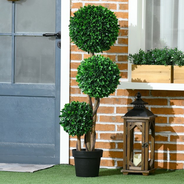 Artificial 3 Ball Boxwood Topiary Tree With Pot Indoor Outdoor Fake Plant For Home Office Living Room Decor