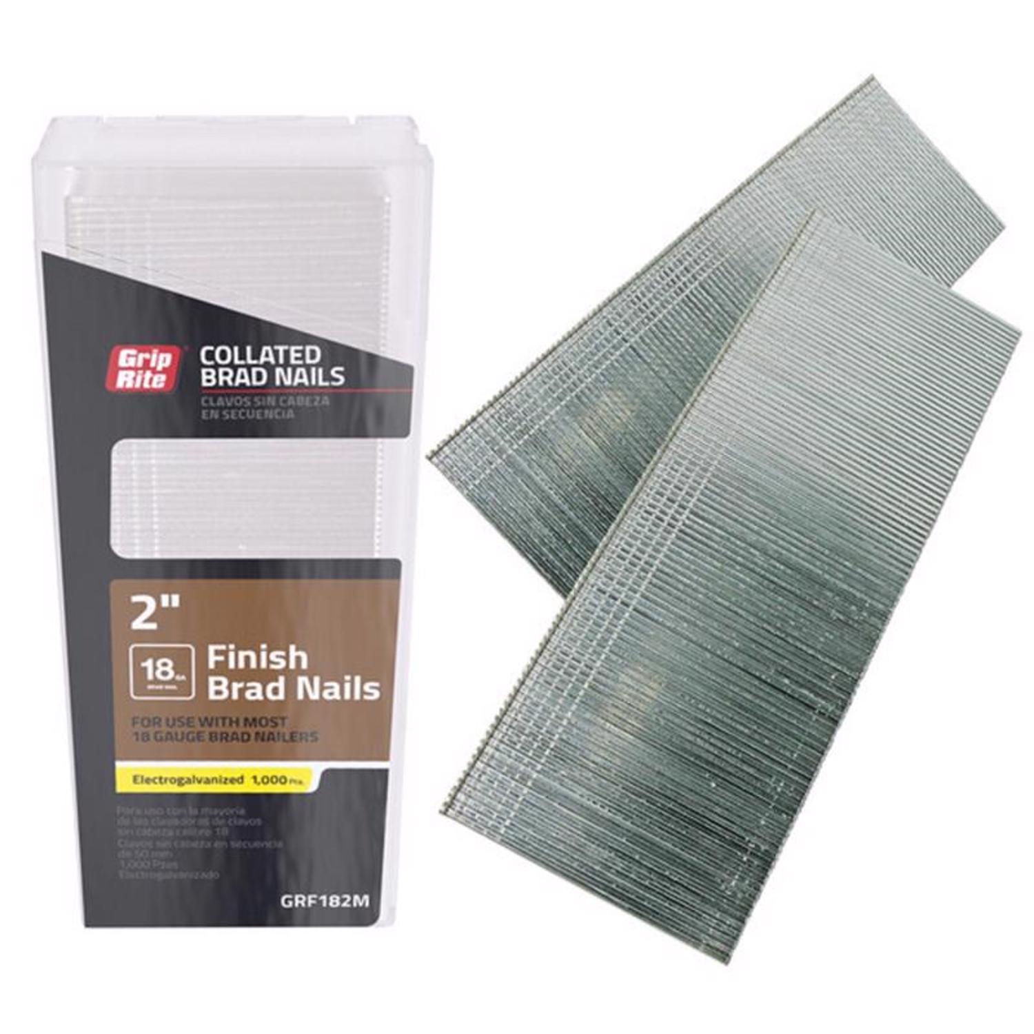 Grip-Rite 2 in. 18 Ga. Straight Strip Electro Galvanized Finish Nails 1000 pk