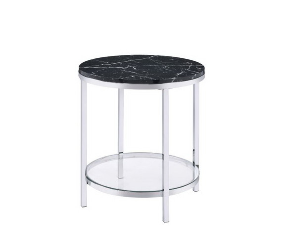 Acme 82477 Virlana End Table  Faux Black Marble To...