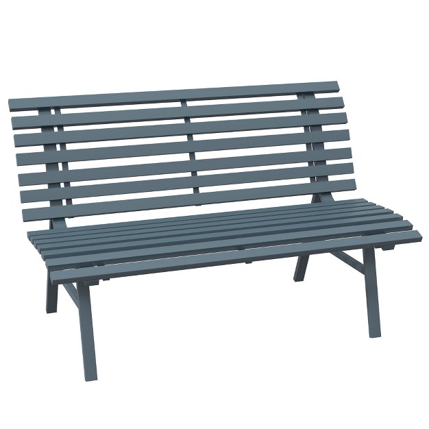 Garden Bench Outdoor Patio Bench Aluminum Lightweight Park Bench With Slatted Seat For Lawn Park Deck Blue