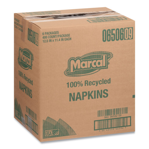 Marcal 100% Recycled Luncheon Napkins， 11.4 x 12.5， White， 400/Pack， 6PK/CT (6506)