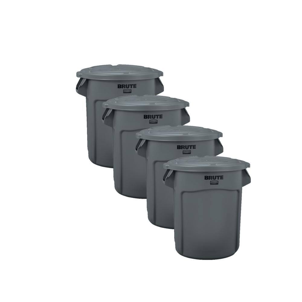 Rubbermaid Commercial Products Brute 44 Gal. Grey Round Vented Outdoor Trash Can (4-Pack) 2031187-4