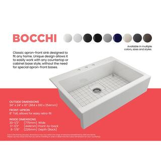 BOCCHI Nuova White Fireclay 34 in. Single Bowl Drop-In Apron Front Kitchen Sink with Protective Grid and Strainer 1500-001-0127