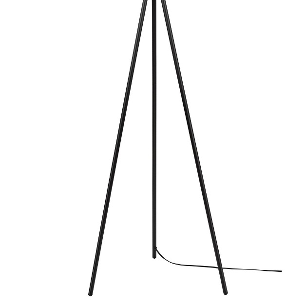 Metal Tripod Floor Lamp With Linen Shade Black white Cresswell Lighting