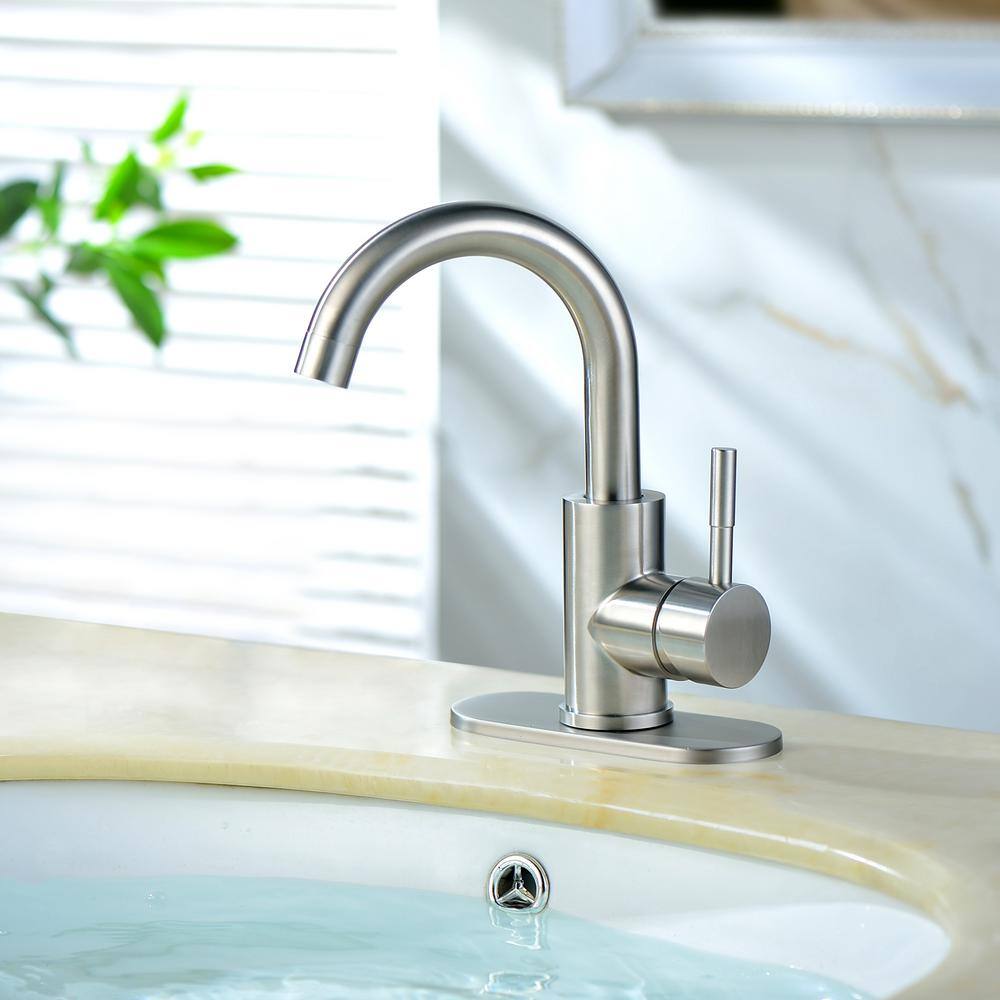 LORDEAR Single-Handle Single Hole Vessel Bathroom Faucet with Deck Plate and Hose in Brushed Nickel H-SLC2012-SS