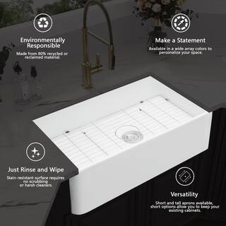 Interbath White Fireclay 30 in. Single Bowl Farmhouse Apron Kitchen Sink ITBDL302010