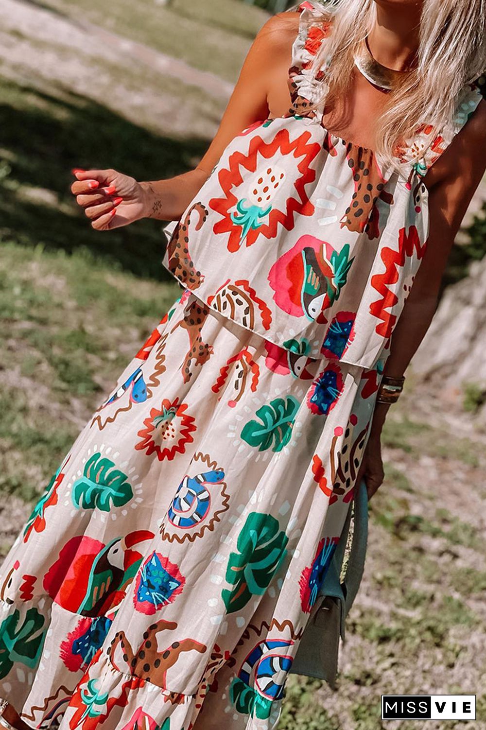 Boho Fake Two Piece Floral Maxi Cami Dress