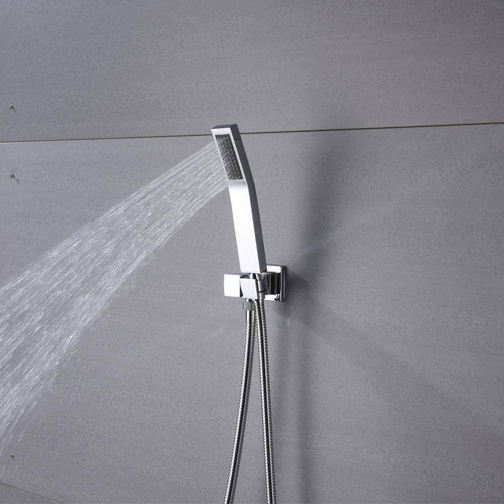 Magic Home 1-Spray Square Temperature Control Hand Shower and Shower Head from Wall Combo Kit with Slide Bar in Chrome MH-KST-S210C