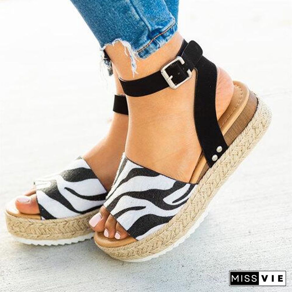 Women Sandals Flats Shoes Summer Fashion Buckle Strap Hemp Wedges Platform Peep Toe Breathable Casual Female Plus Size 35-43