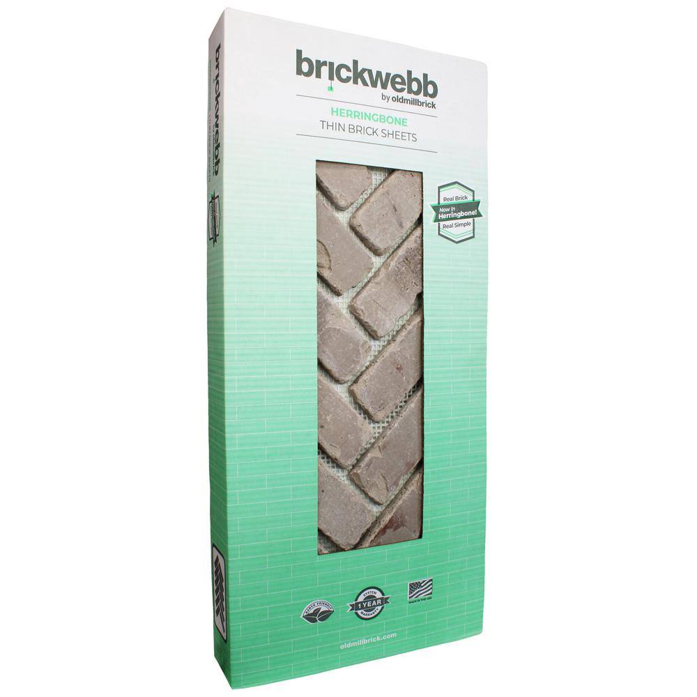 Old Mill Brick 28 in. x 12.5 in. x 0.5 in. Brickwebb Herringbone Olympus Thin Brick Sheets (Box of 5-Sheets) BWH-370059CS