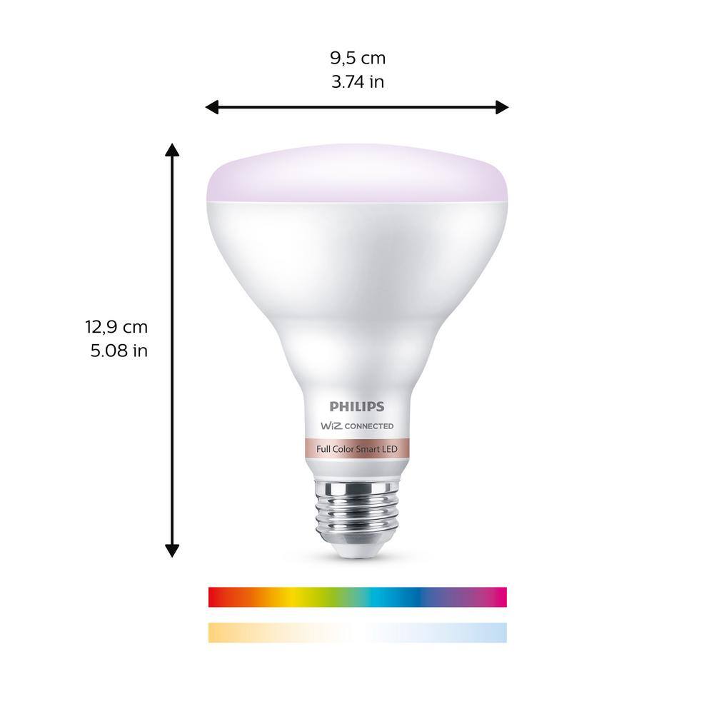 Philips 65-Watt Equivalent BR30 LED Smart Wi-Fi Color Changing Light Bulb Powered by WiZ with Bluetooth (1-Pack) 562728